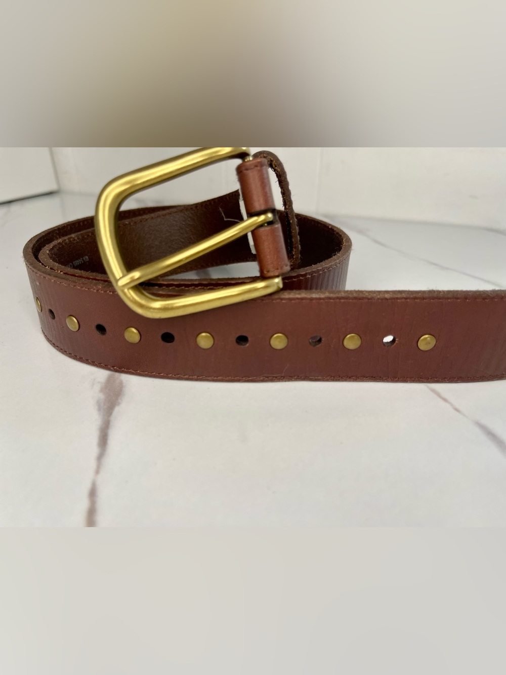 American Eagle Brown Leather Belt with Brass Studs Small Fits 33”